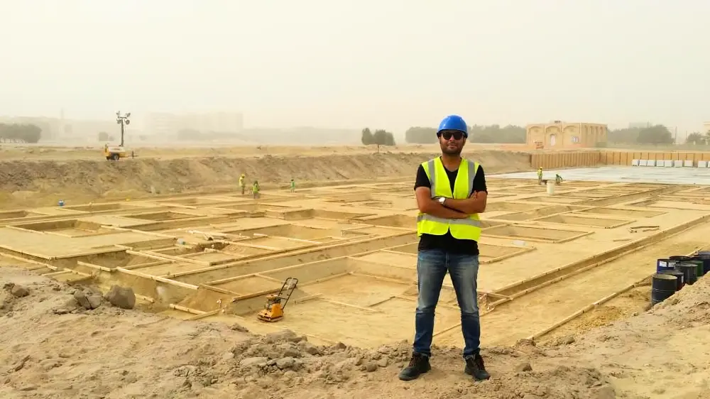 Prepared foundation and groundworks area on a Kuwait construction site