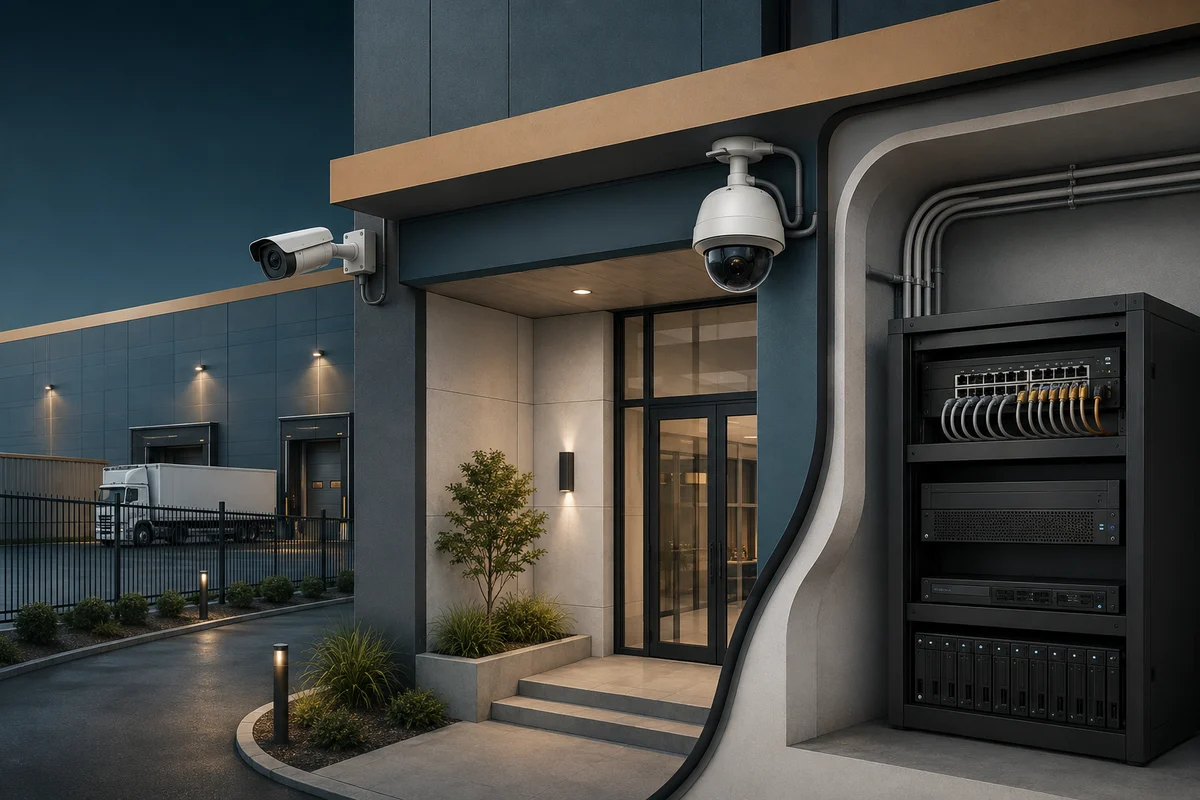 Outdoor CCTV cameras connected to network recording equipment