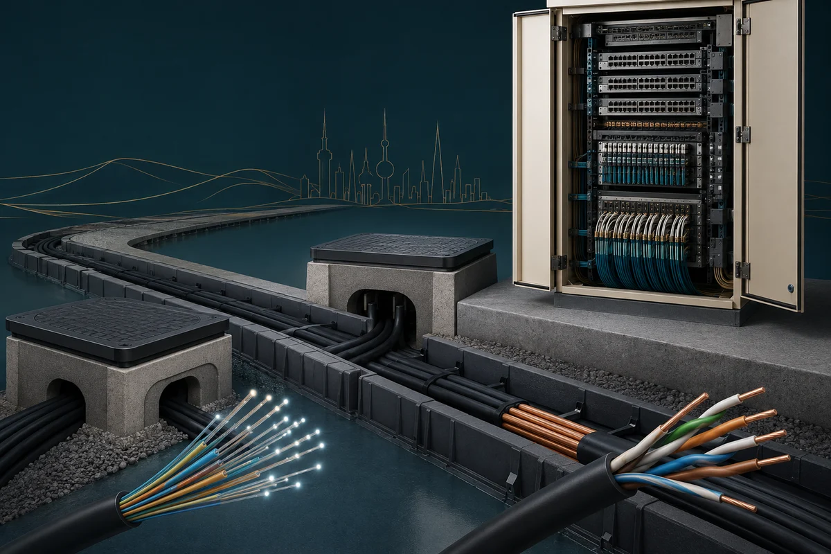 Business workstations linked through managed switching and organized network infrastructure